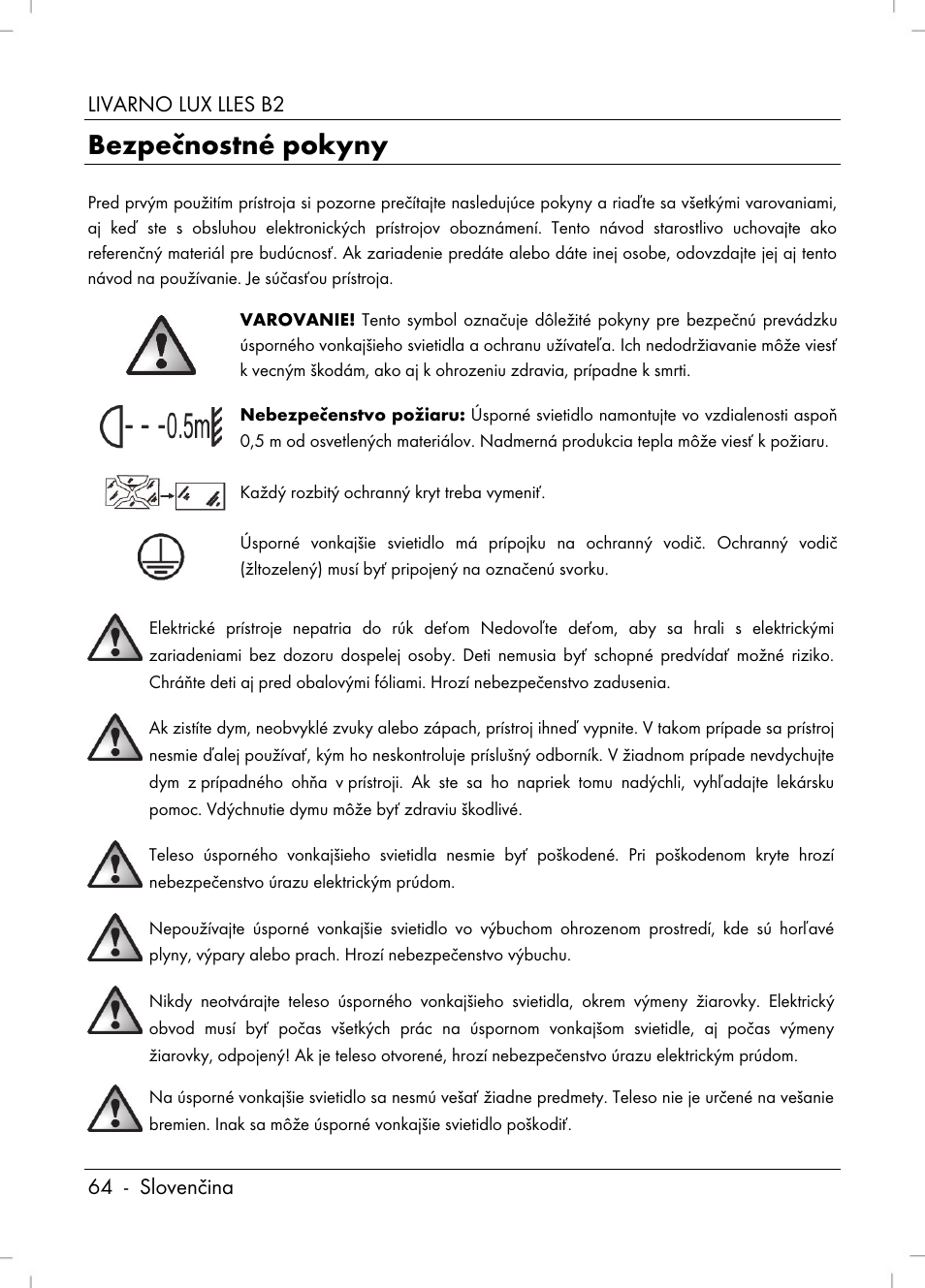 Bezpečnostné pokyny, Livarno lux lles b2 64 - slovenčina | Livarno LLES B2 User Manual | Page 66 / 86