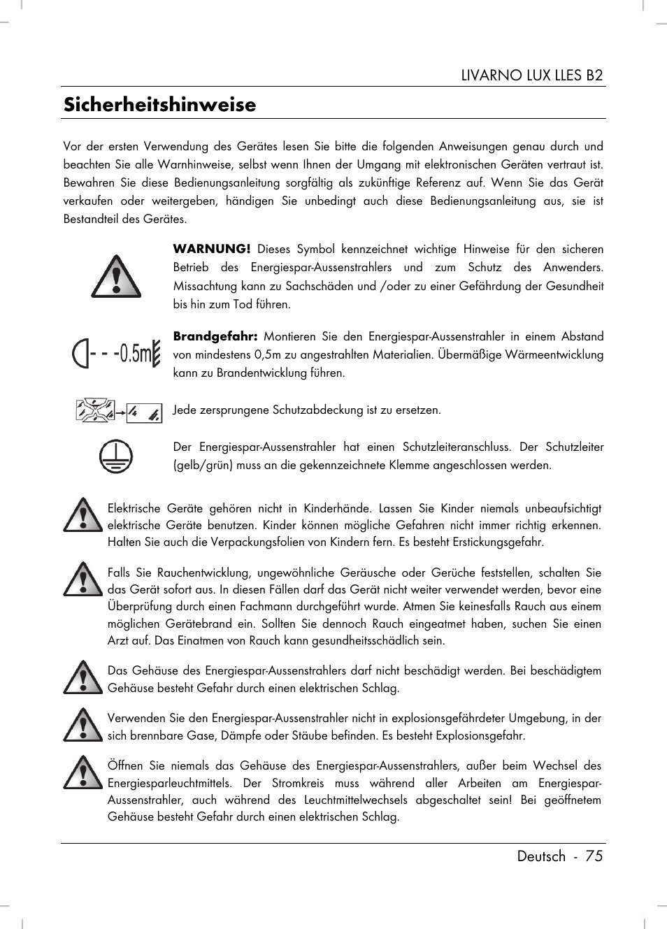 Sicherheitshinweise, Livarno lux lles b2 deutsch - 75 | Livarno LLES B2 User Manual | Page 77 / 86
