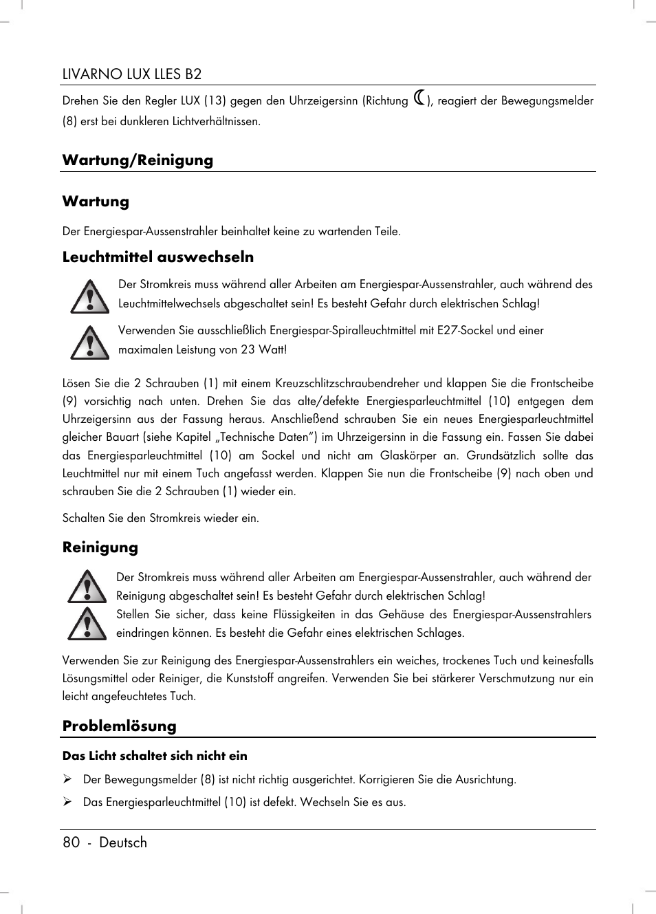 Livarno lux lles b2 80 - deutsch, Wartung/reinigung wartung, Leuchtmittel auswechseln | Reinigung, Problemlösung | Livarno LLES B2 User Manual | Page 82 / 86