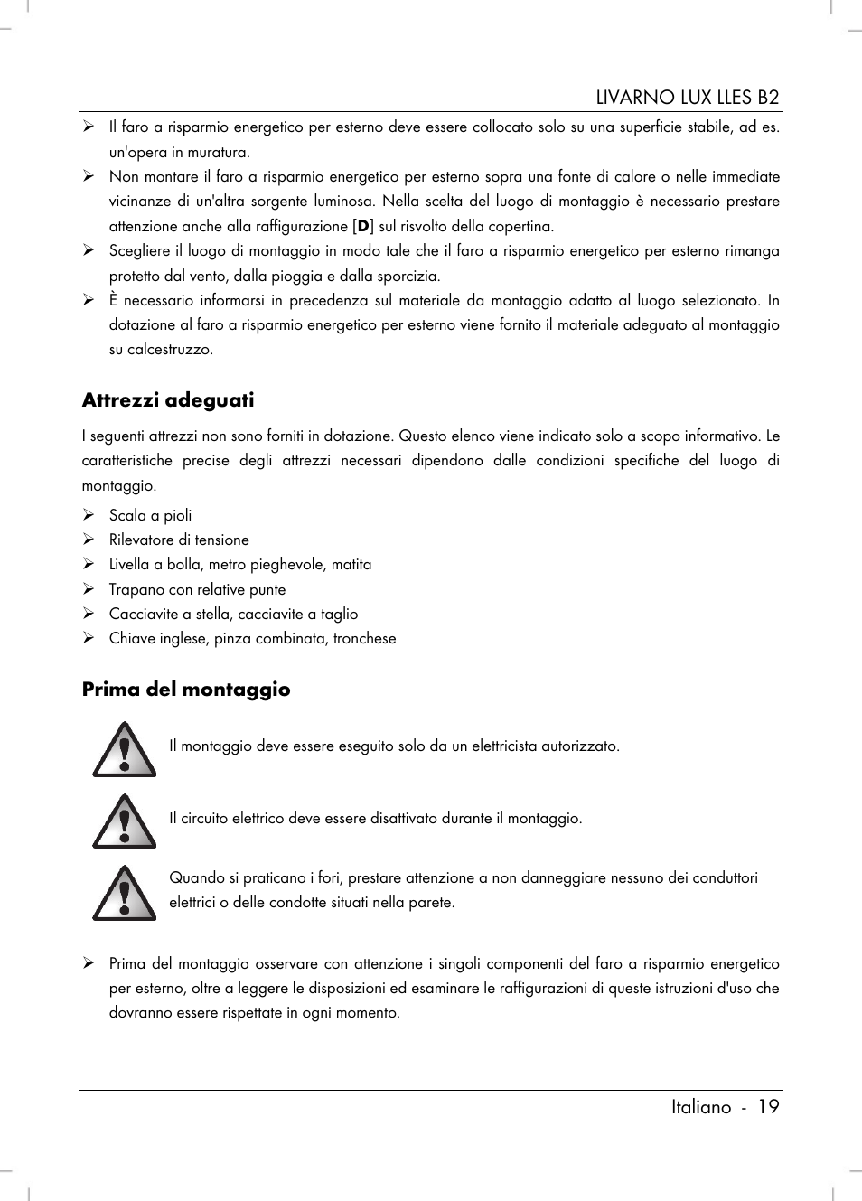 Livarno lux lles b2 italiano - 19, Attrezzi adeguati, Prima del montaggio | Livarno LLES B2 User Manual | Page 21 / 64