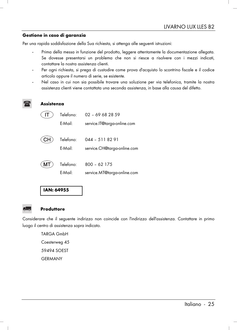 Livarno lux lles b2 italiano - 25 | Livarno LLES B2 User Manual | Page 27 / 64