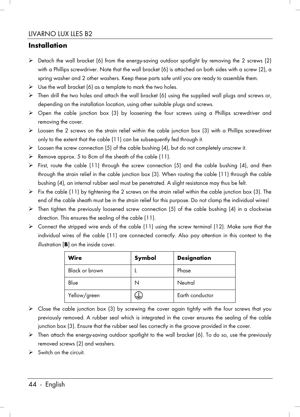 Livarno lux lles b2 44 - english installation | Livarno LLES B2 User Manual | Page 46 / 64