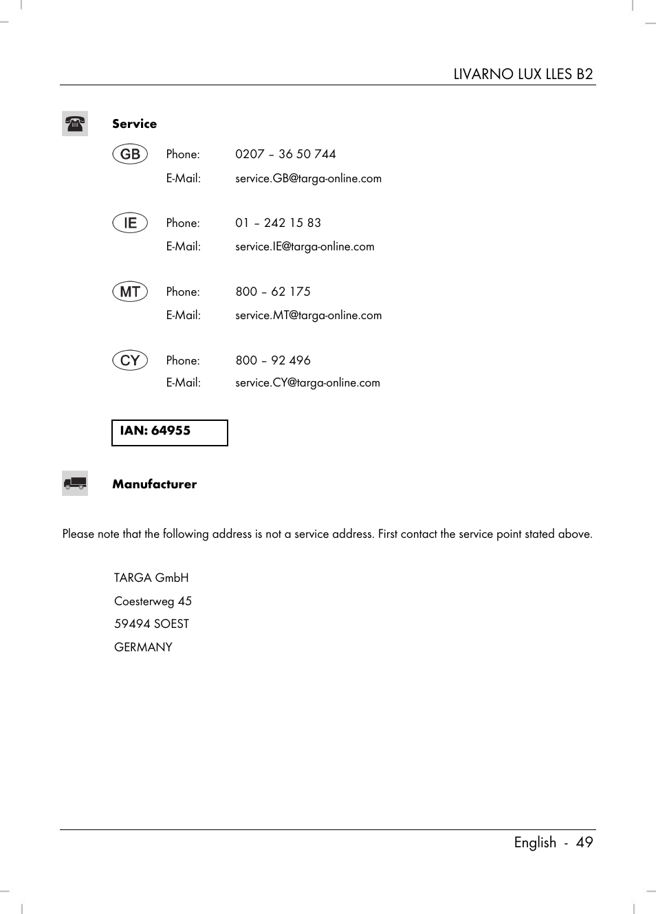 Livarno lux lles b2 english - 49 | Livarno LLES B2 User Manual | Page 51 / 64