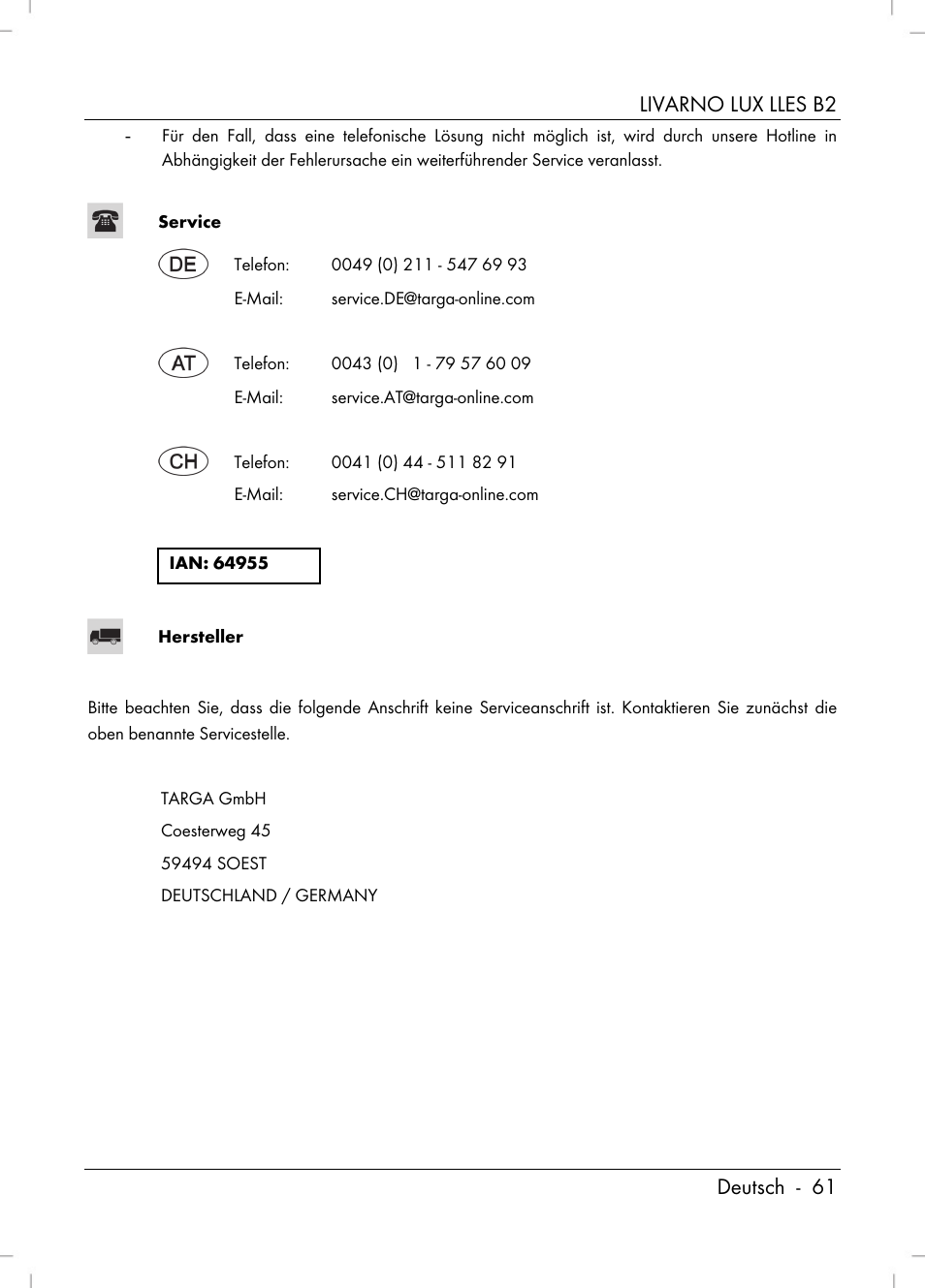 Livarno lux lles b2 deutsch - 61 | Livarno LLES B2 User Manual | Page 63 / 64