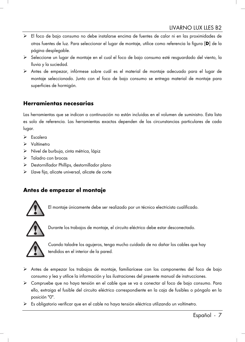 Livarno lux lles b2 español - 7, Herramientas necesarias, Antes de empezar el montaje | Livarno LLES B2 User Manual | Page 9 / 64