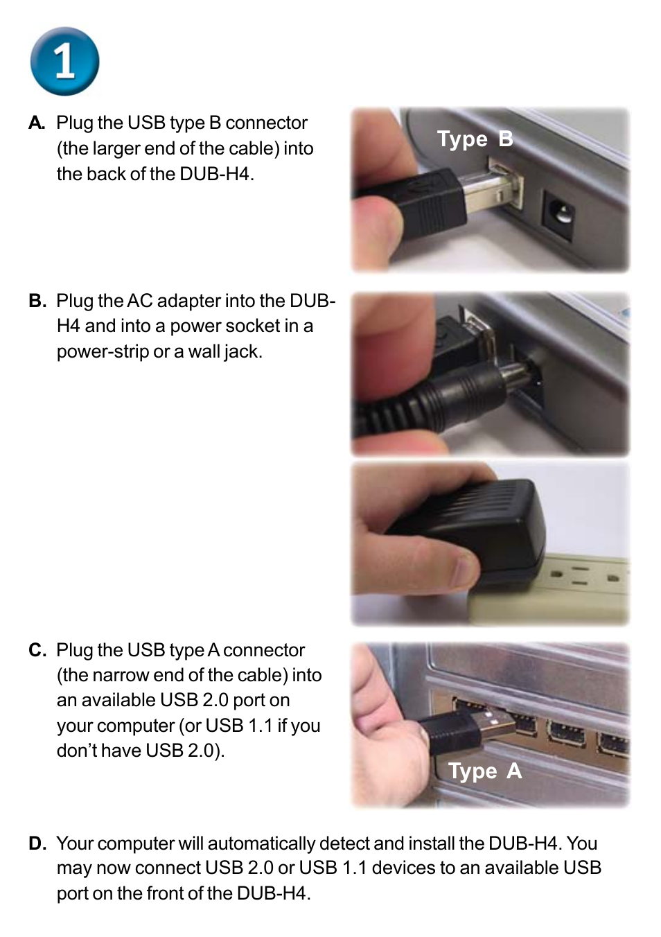 Installing the dub-h4 | D-Link DUB-H4 User Manual | Page 2 / 4