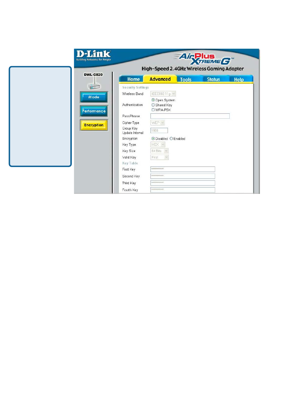 Using the configuration menu (continued) | D-Link XTREME G DWL-G820 User Manual | Page 17 / 34