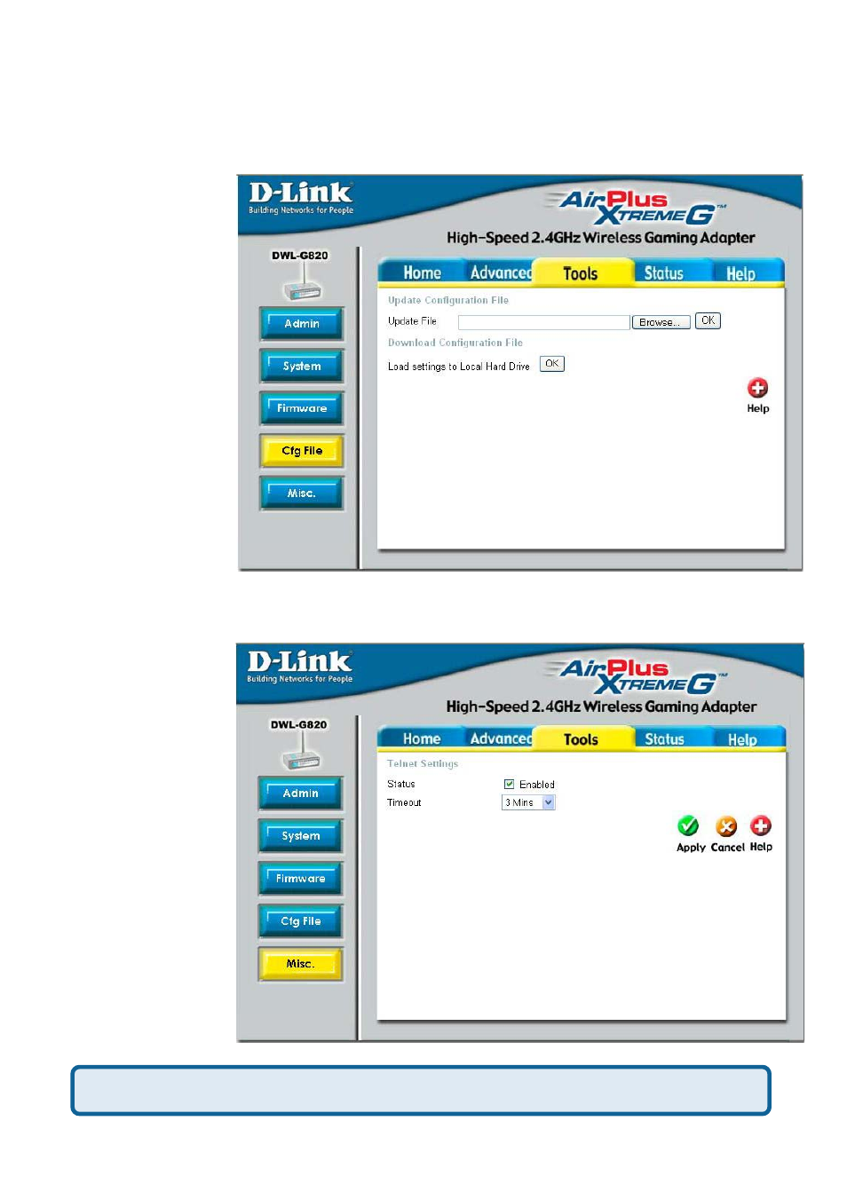 Using the configuration menu (continued) | D-Link XTREME G DWL-G820 User Manual | Page 20 / 34