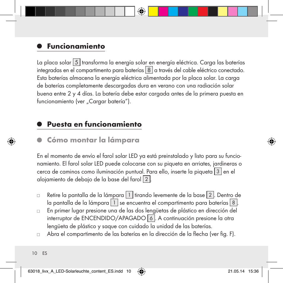 Funcionamiento, Puesta en funcionamiento cómo montar la lámpara | Livarno Z32102A User Manual | Page 10 / 53