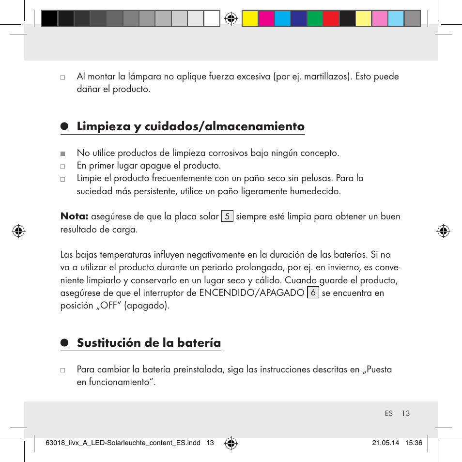 Limpieza y cuidados/almacenamiento, Sustitución de la batería | Livarno Z32102A User Manual | Page 13 / 53