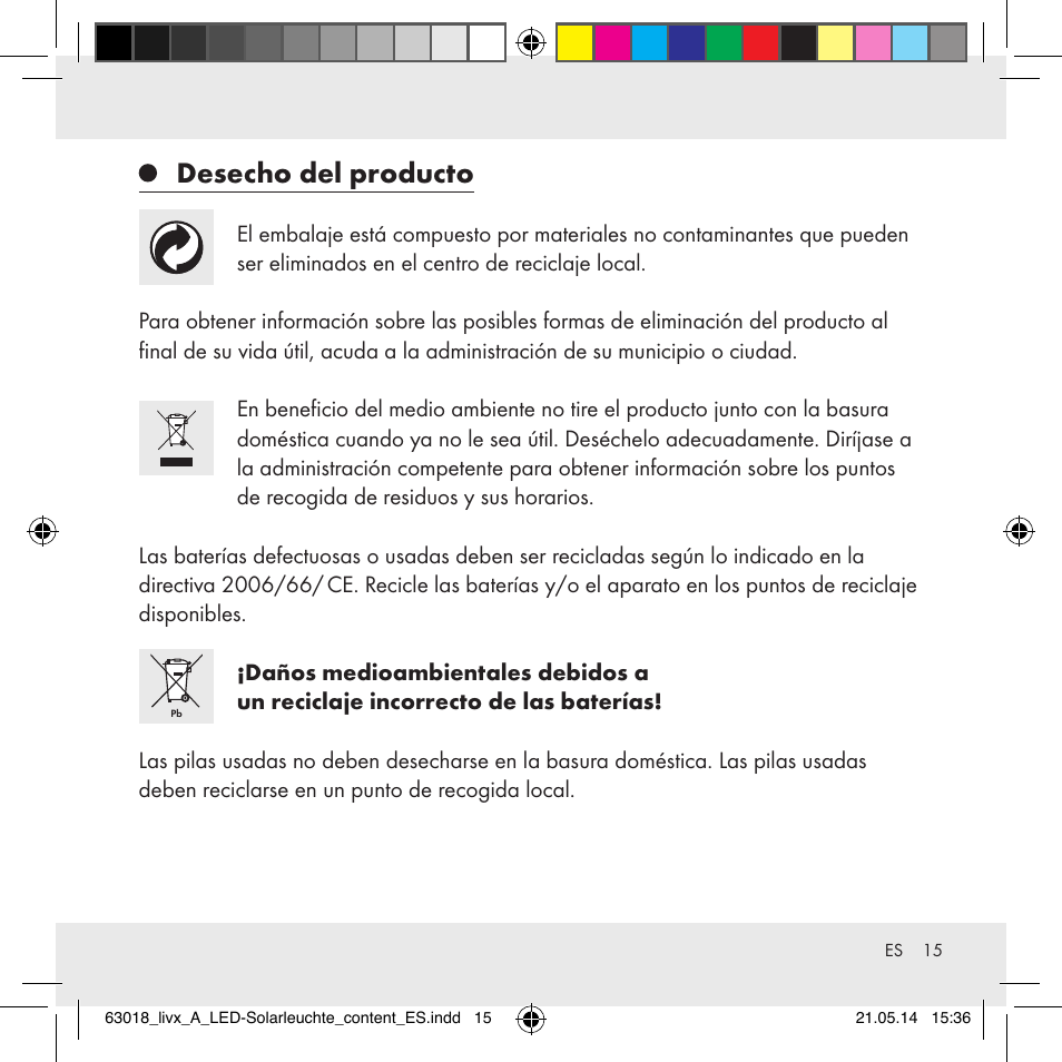 Desecho del producto | Livarno Z32102A User Manual | Page 15 / 53