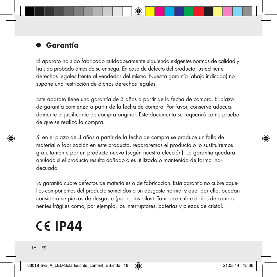 Garantía | Livarno Z32102A User Manual | Page 16 / 53