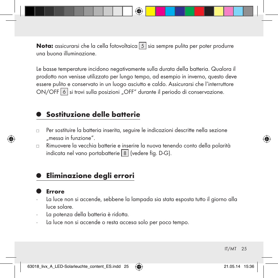 Sostituzione delle batterie, Eliminazione degli errori | Livarno Z32102A User Manual | Page 25 / 53