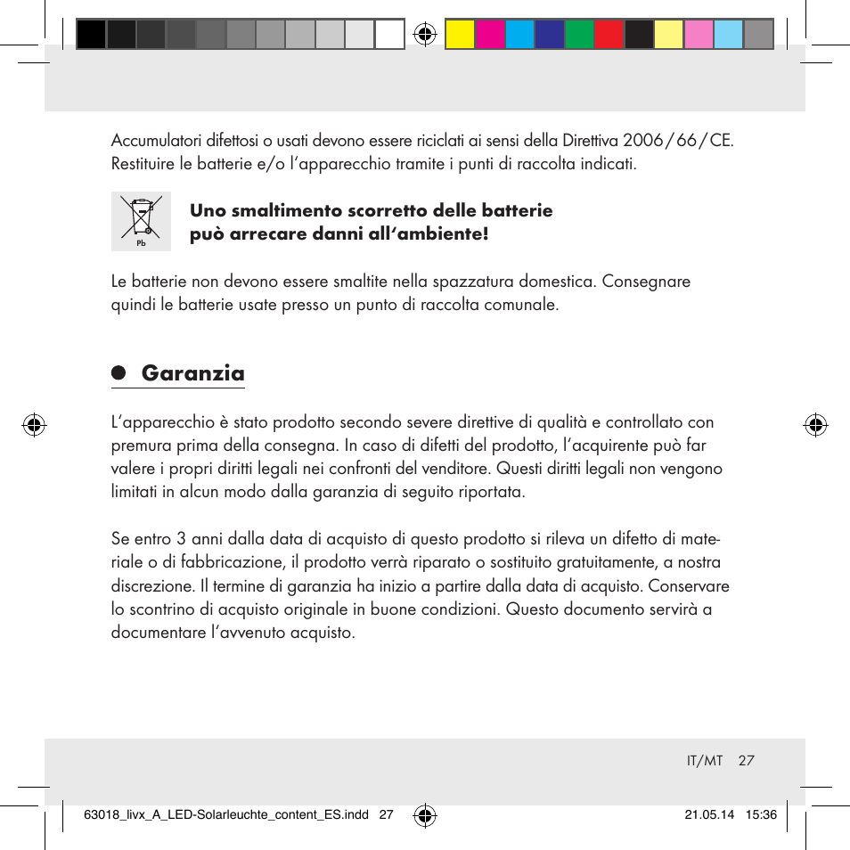 Garanzia | Livarno Z32102A User Manual | Page 27 / 53