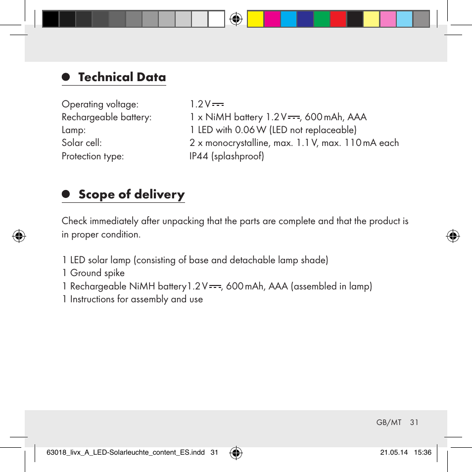 Technical data, Scope of delivery | Livarno Z32102A User Manual | Page 31 / 53