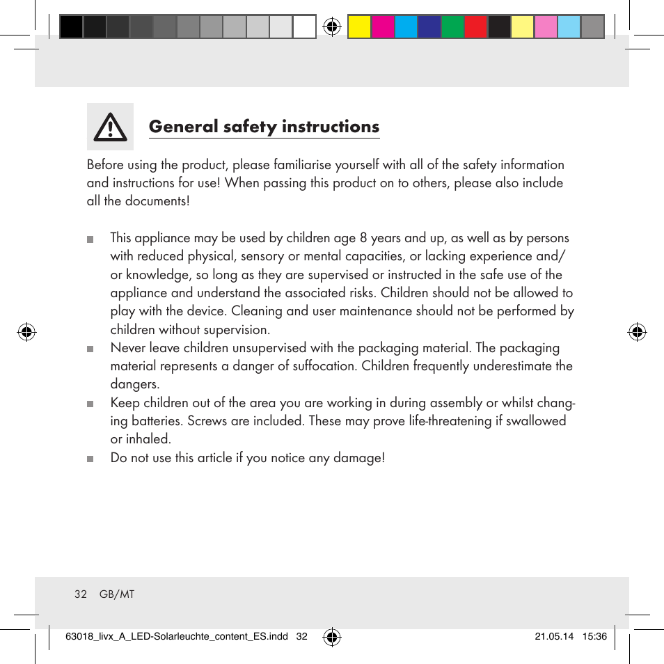 General safety instructions | Livarno Z32102A User Manual | Page 32 / 53