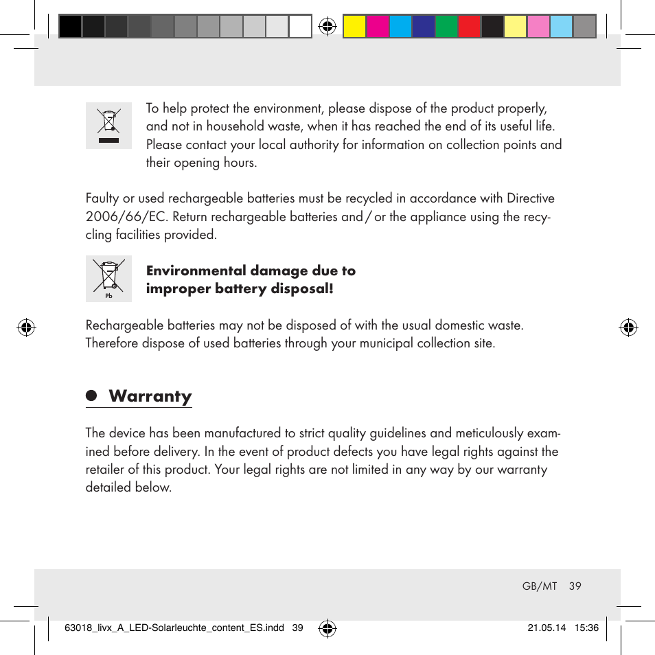 Warranty | Livarno Z32102A User Manual | Page 39 / 53