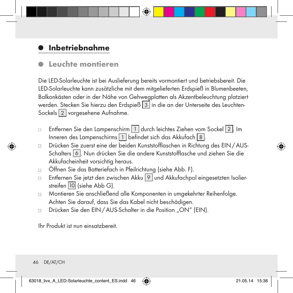Inbetriebnahme leuchte montieren | Livarno Z32102A User Manual | Page 46 / 53