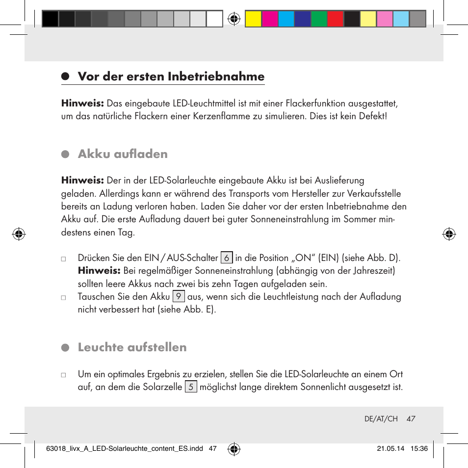 Vor der ersten inbetriebnahme, Akku aufladen, Leuchte aufstellen | Livarno Z32102A User Manual | Page 47 / 53