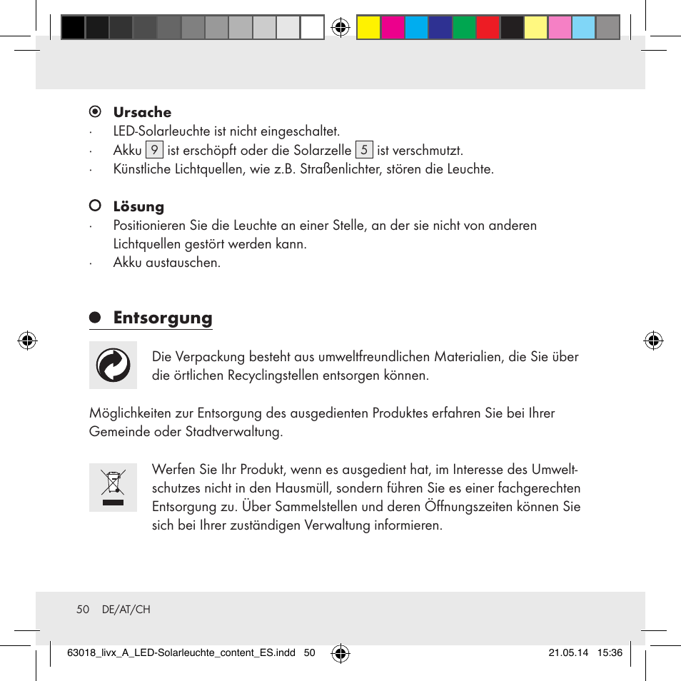 Entsorgung | Livarno Z32102A User Manual | Page 50 / 53