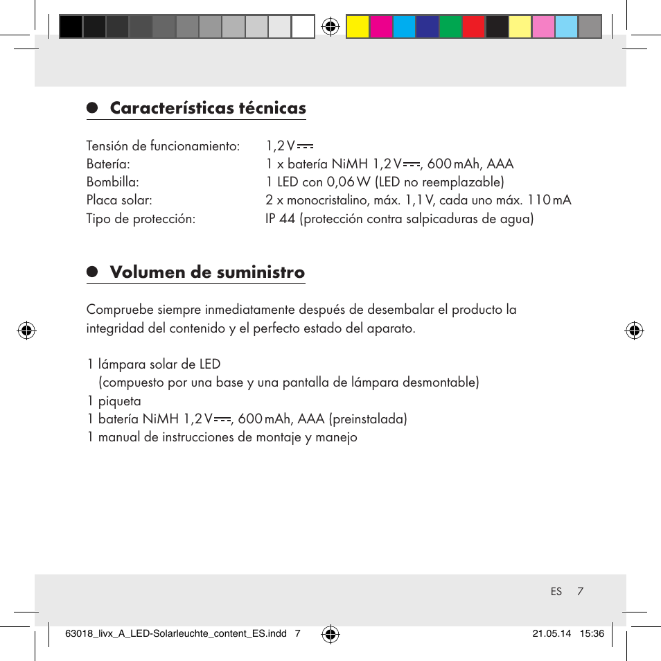 Características técnicas, Volumen de suministro | Livarno Z32102A User Manual | Page 7 / 53