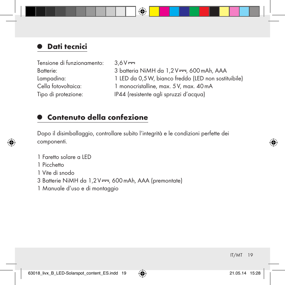 Dati tecnici, Contenuto della confezione | Livarno Z32102B User Manual | Page 19 / 53