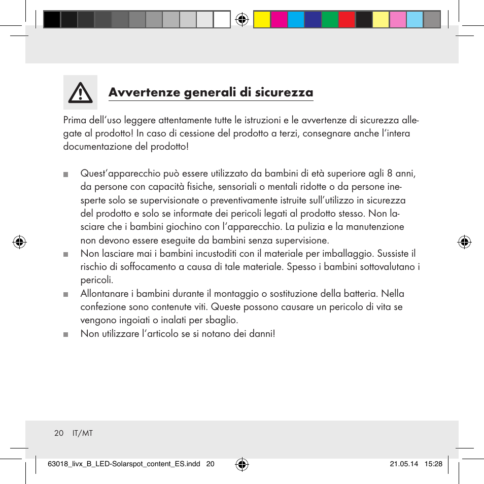 Avvertenze generali di sicurezza | Livarno Z32102B User Manual | Page 20 / 53