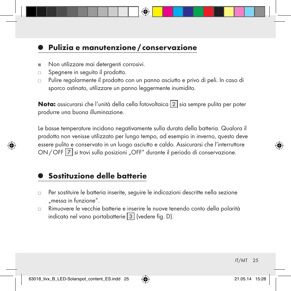 Pulizia e manutenzione / conservazione, Sostituzione delle batterie | Livarno Z32102B User Manual | Page 25 / 53