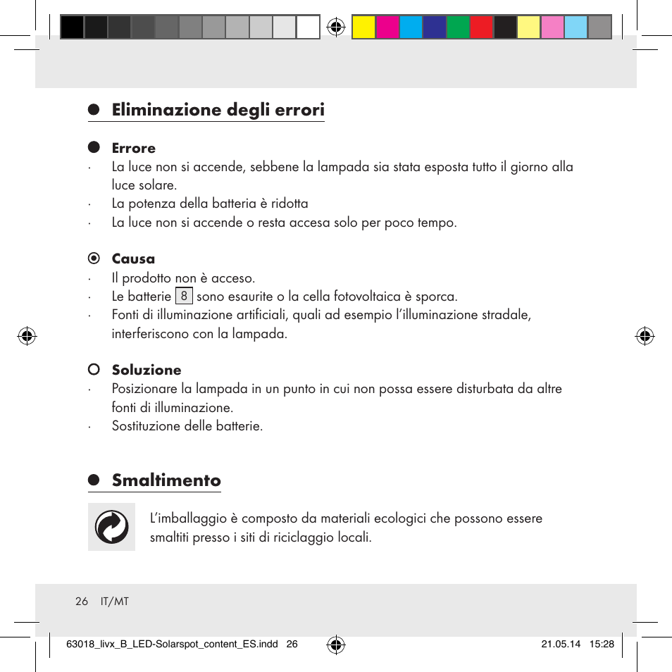 Eliminazione degli errori, Smaltimento | Livarno Z32102B User Manual | Page 26 / 53