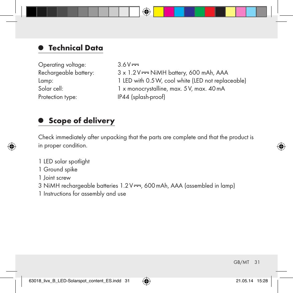 Technical data, Scope of delivery | Livarno Z32102B User Manual | Page 31 / 53