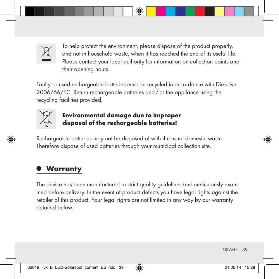 Warranty | Livarno Z32102B User Manual | Page 39 / 53