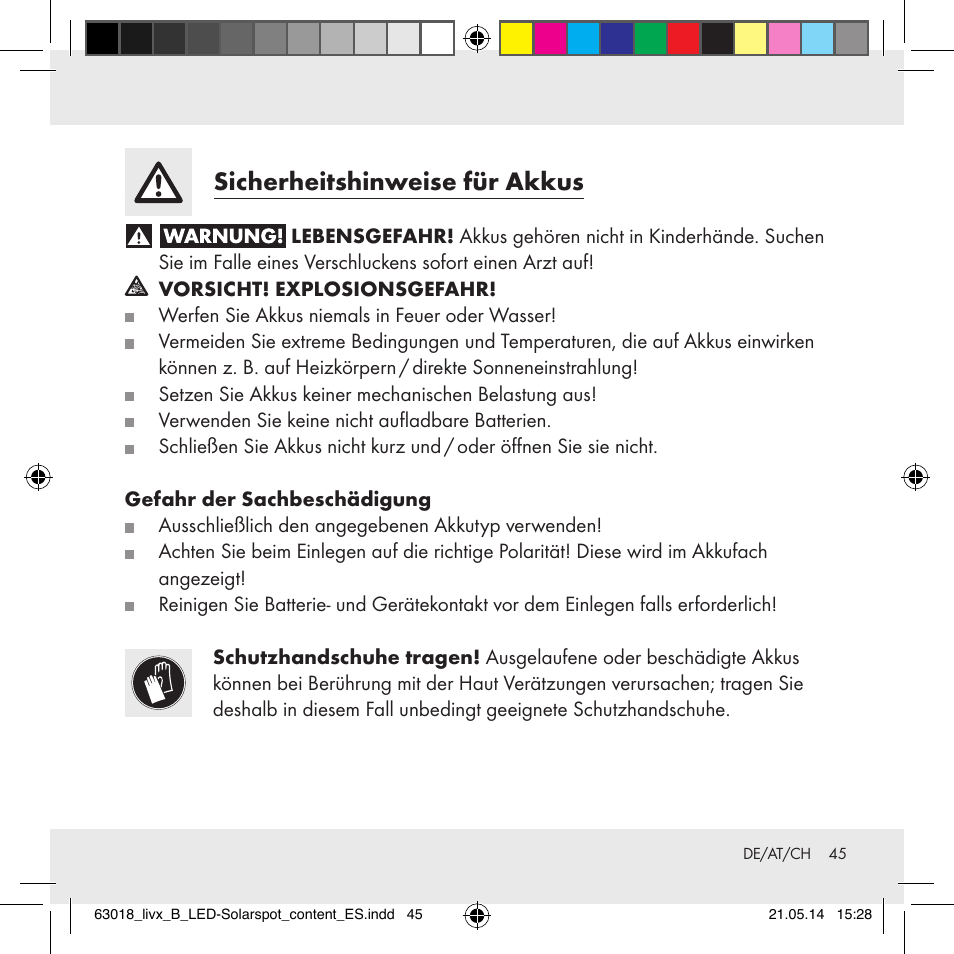 Sicherheitshinweise für akkus | Livarno Z32102B User Manual | Page 45 / 53