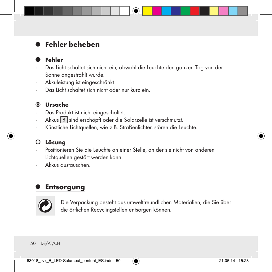 Fehler beheben, Entsorgung | Livarno Z32102B User Manual | Page 50 / 53