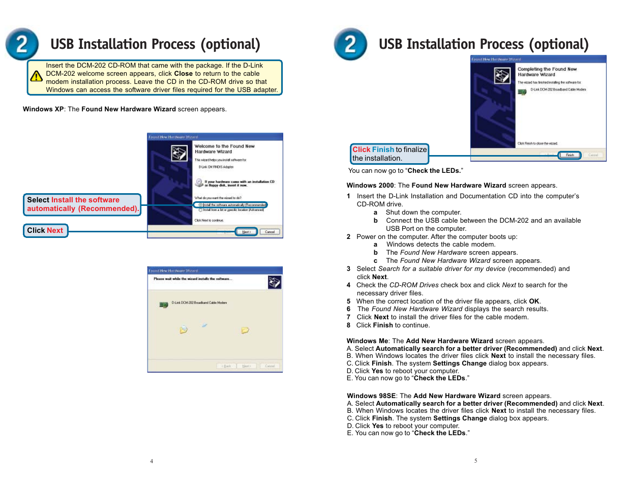 Usb installation process (optional) | D-Link DCM-202 User Manual | Page 3 / 7