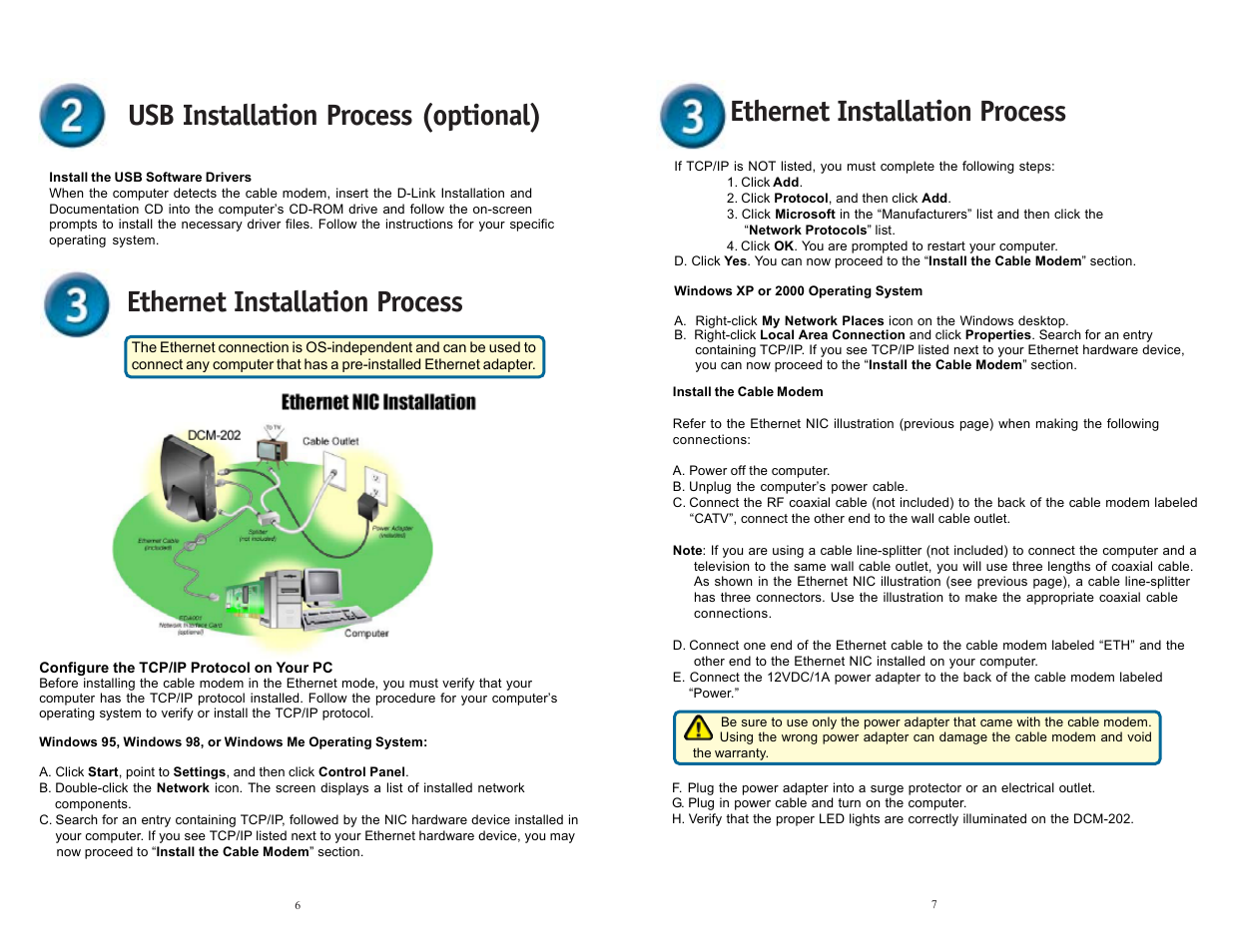 Ethernet installation process, Usb installation process (optional) | D-Link DCM-202 User Manual | Page 4 / 7