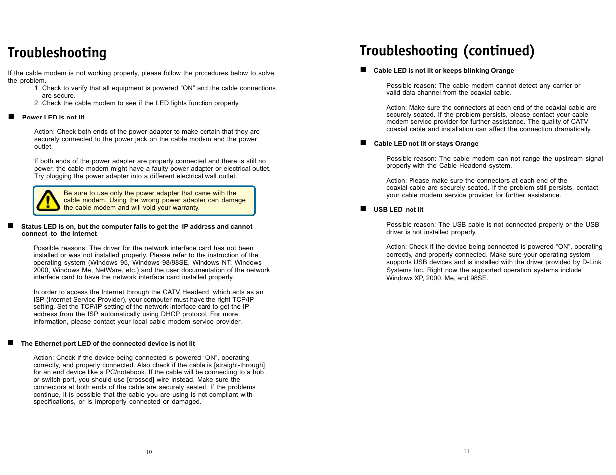 Troubleshooting (continued) troubleshooting | D-Link DCM-202 User Manual | Page 6 / 7