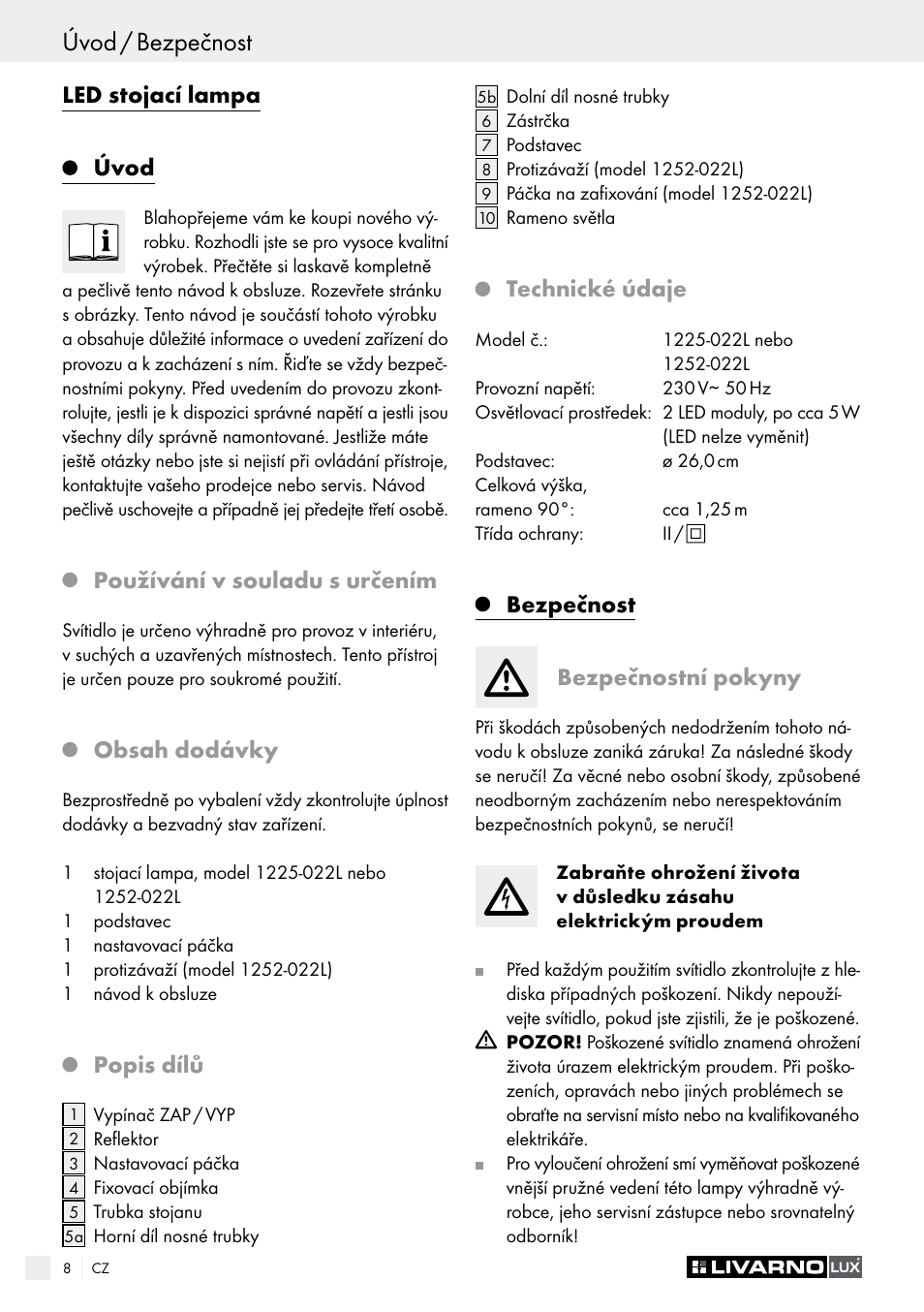 Livarno 1225-022L or 1252-022L User Manual | Page 8 / 21