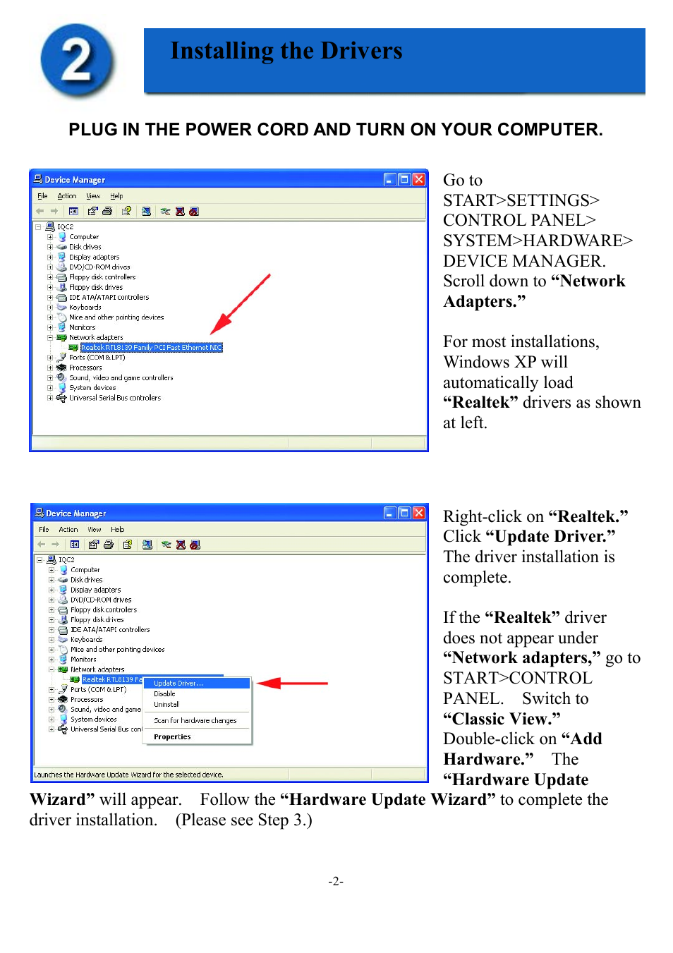 Installing the drivers | D-Link DFE-528TX User Manual | Page 2 / 9