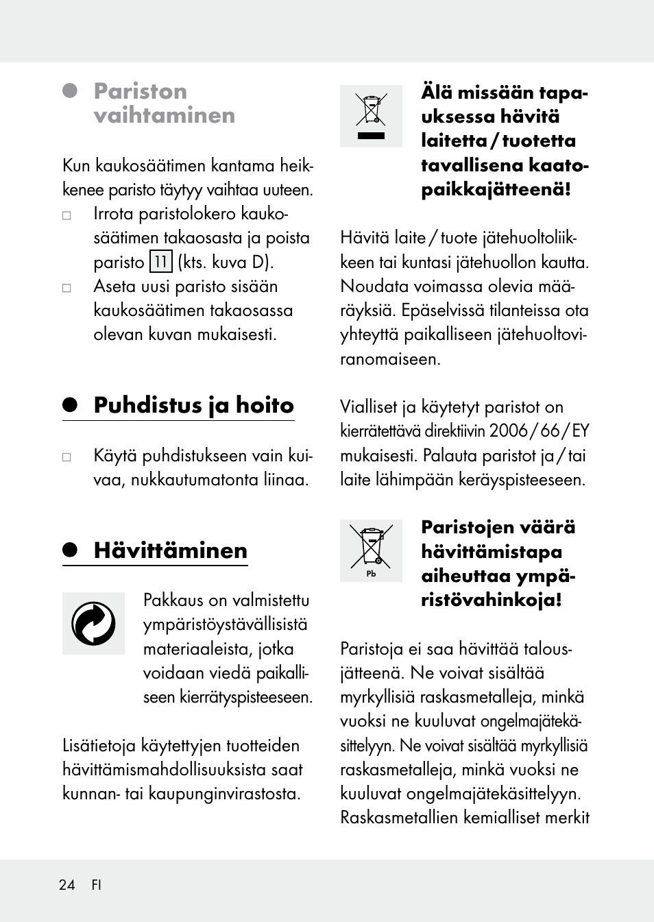 Pariston vaihtaminen, Puhdistus ja hoito, Hävittäminen | Livarno Z31228 User Manual | Page 24 / 80