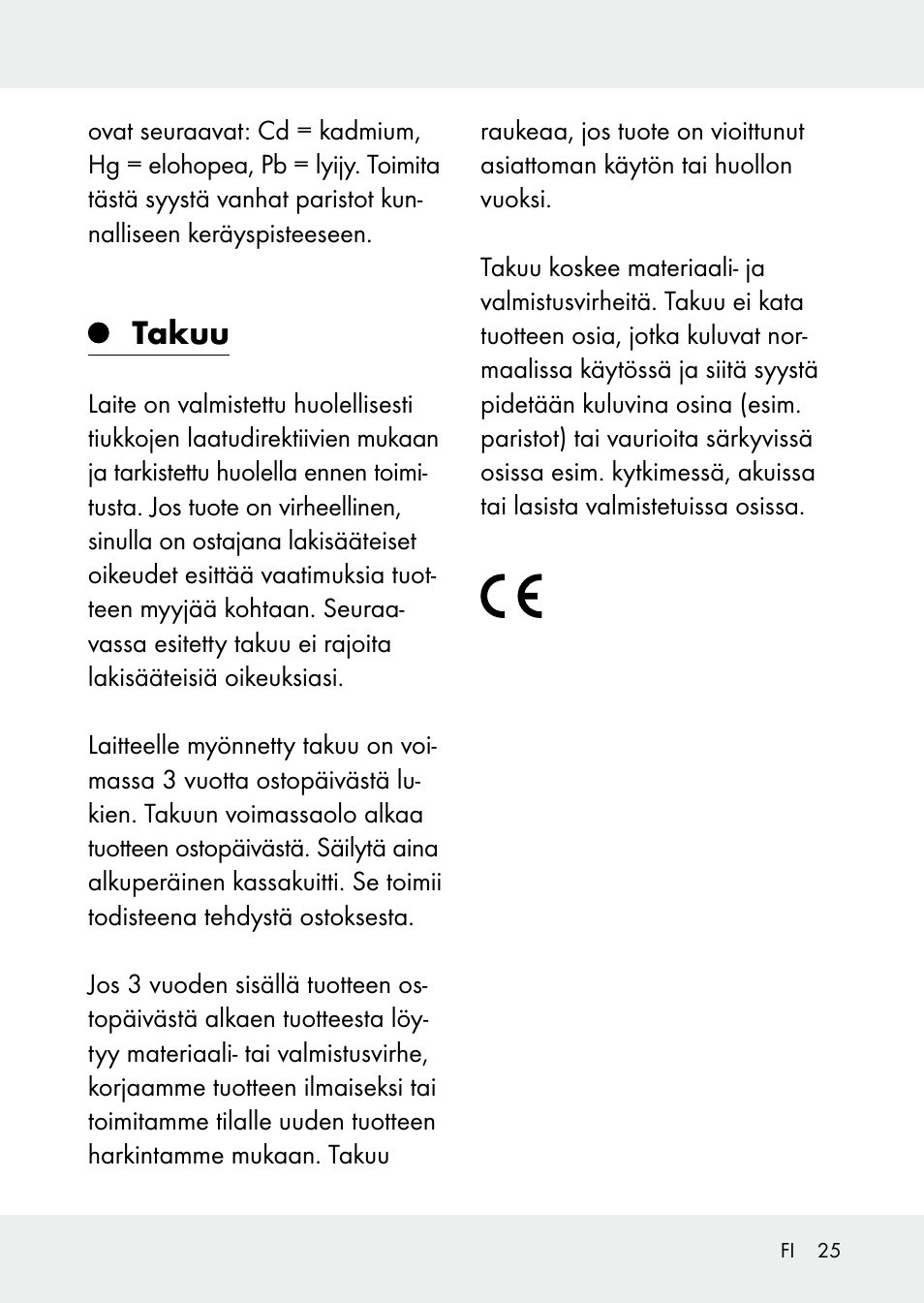 Takuu | Livarno Z31228 User Manual | Page 25 / 80