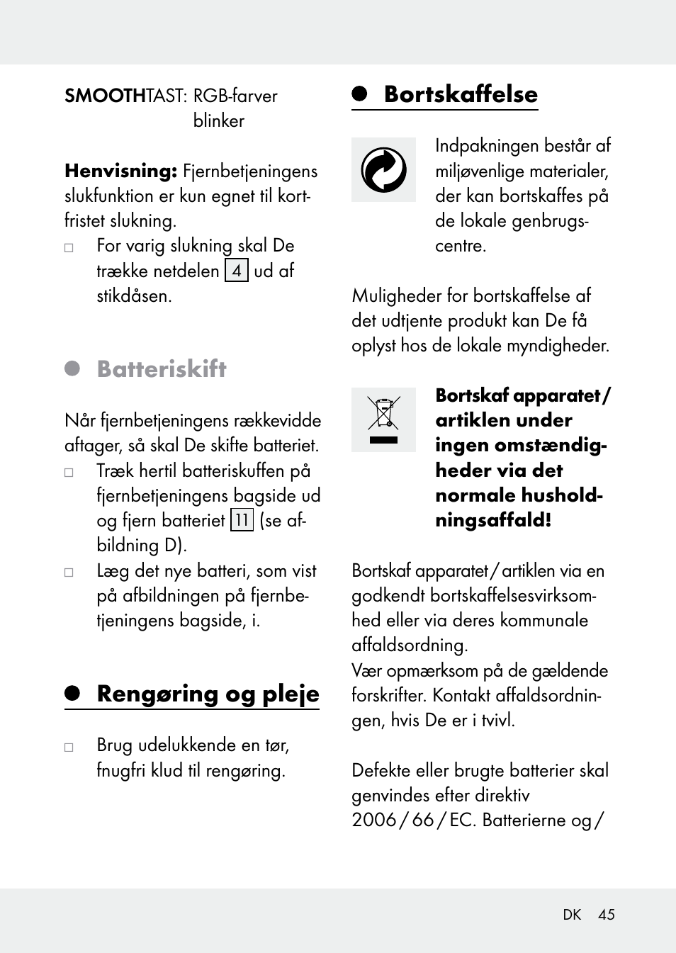 Batteriskift, Rengøring og pleje, Bortskaffelse | Livarno Z31228 User Manual | Page 45 / 80