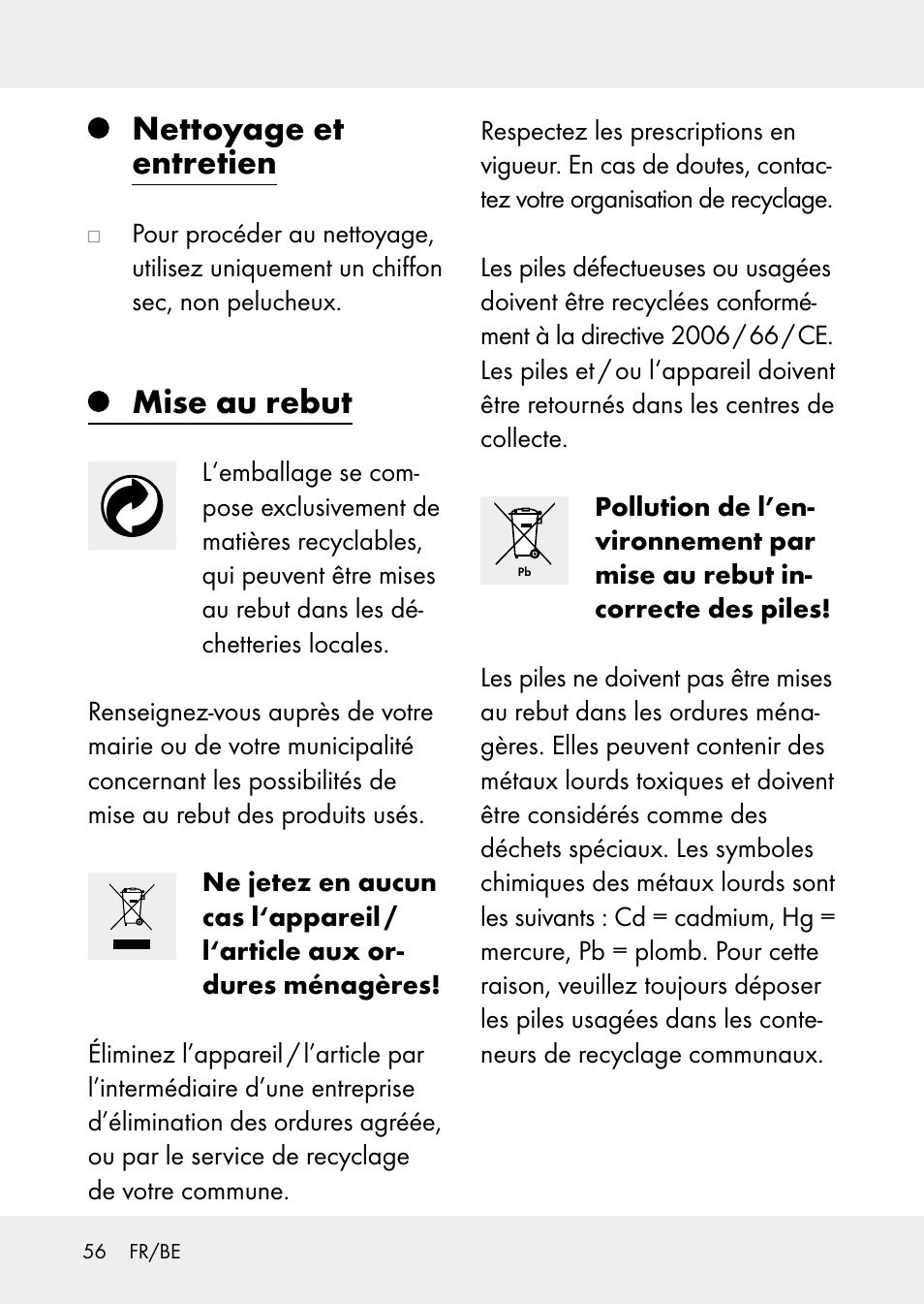 Nettoyage et entretien, Mise au rebut | Livarno Z31228 User Manual | Page 56 / 80