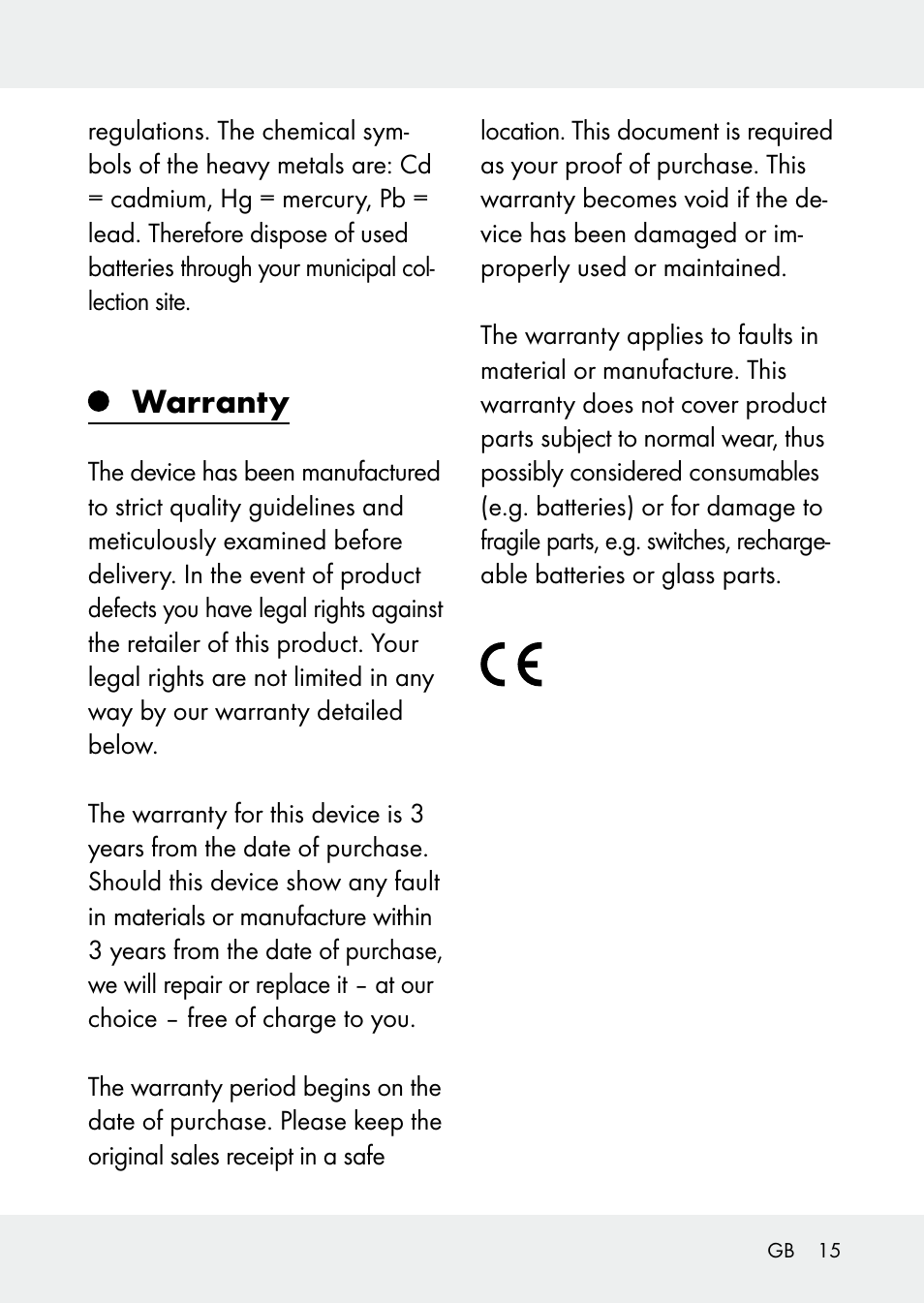 Warranty | Livarno Z31228 User Manual | Page 15 / 60