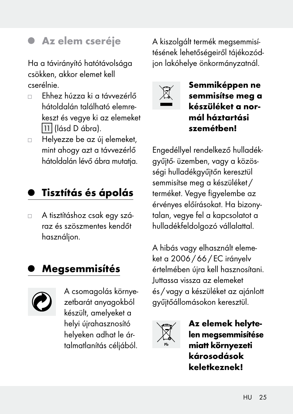 Az elem cseréje, Tisztítás és ápolás, Megsemmisítés | Livarno Z31228 User Manual | Page 25 / 60