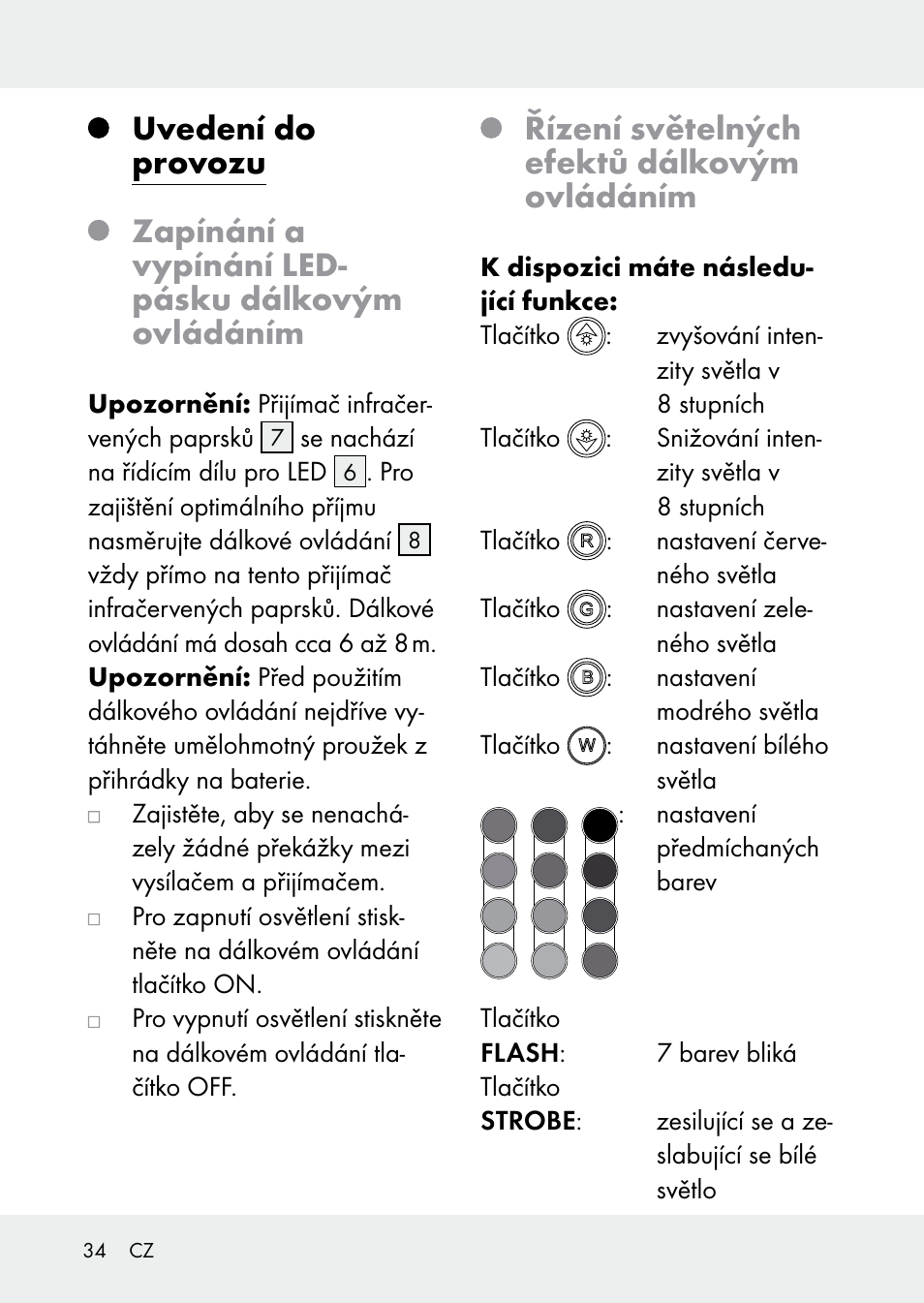 Řízení světelných efektů dálkovým ovládáním | Livarno Z31228 User Manual | Page 34 / 60