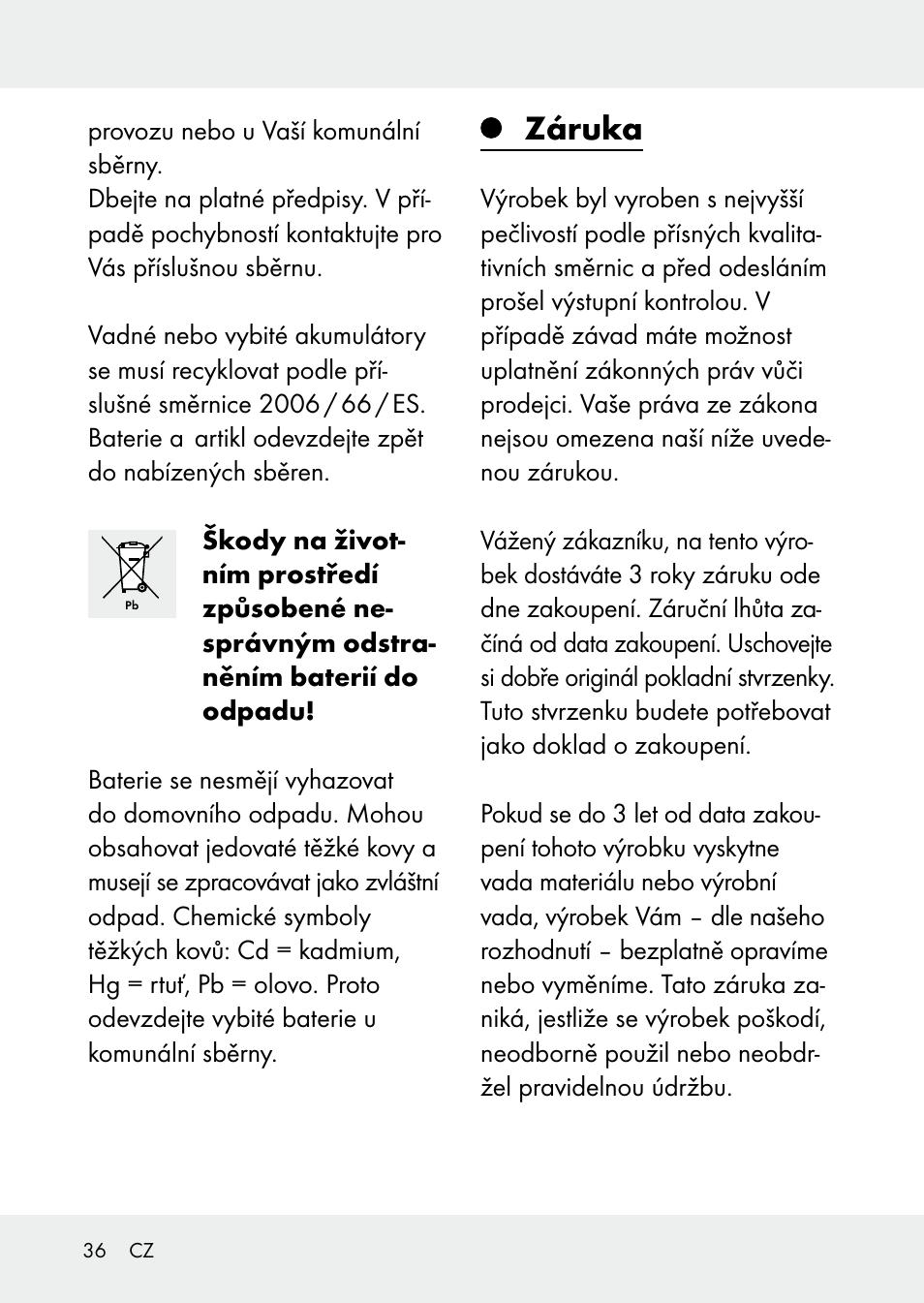 Záruka | Livarno Z31228 User Manual | Page 36 / 60