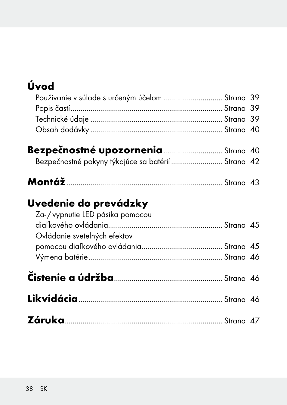 Úvod, Bezpečnostné upozornenia, Montáž | Uvedenie do prevádzky, Čistenie a údržba, Likvidácia, Záruka | Livarno Z31228 User Manual | Page 38 / 60