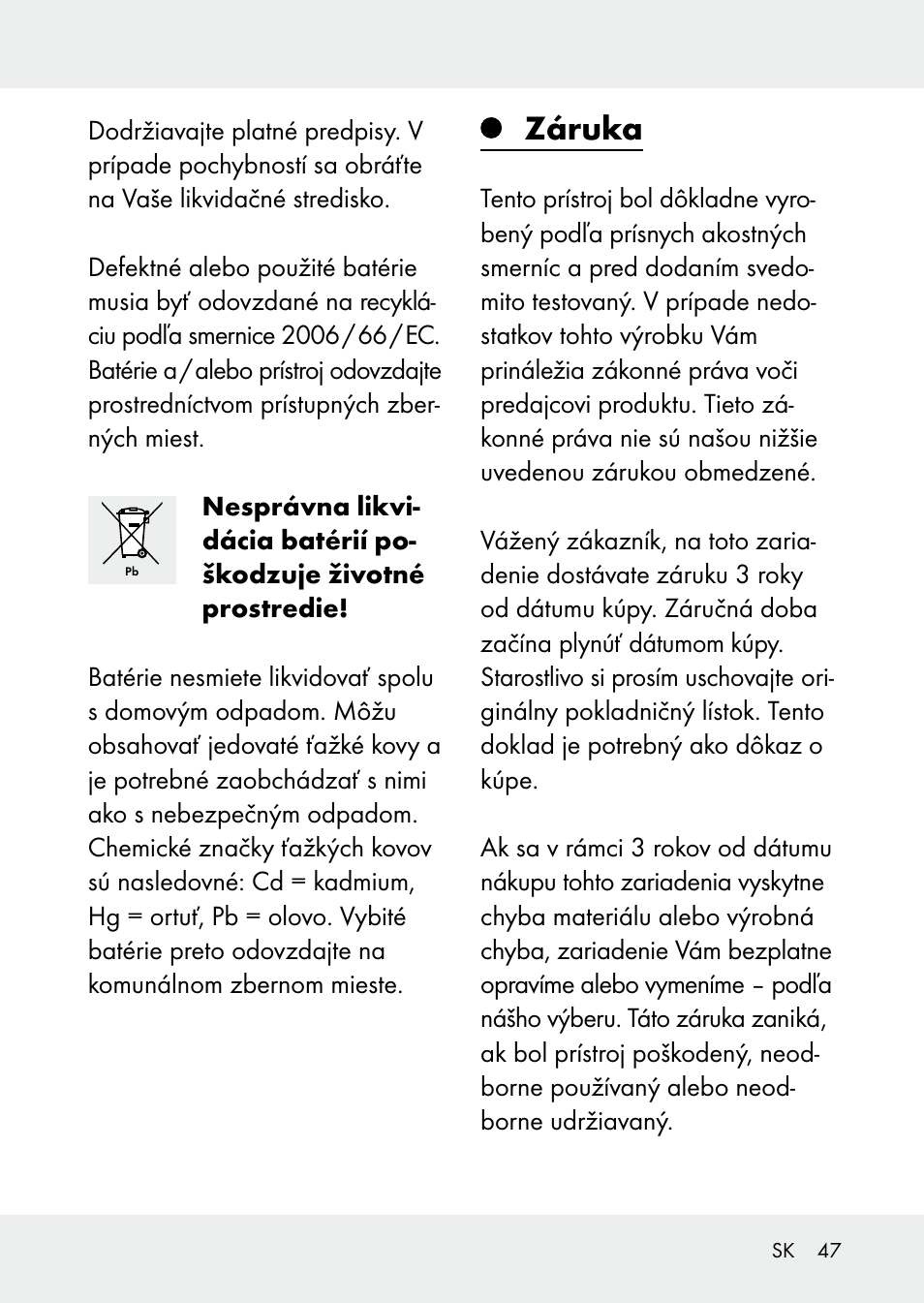 Záruka | Livarno Z31228 User Manual | Page 47 / 60