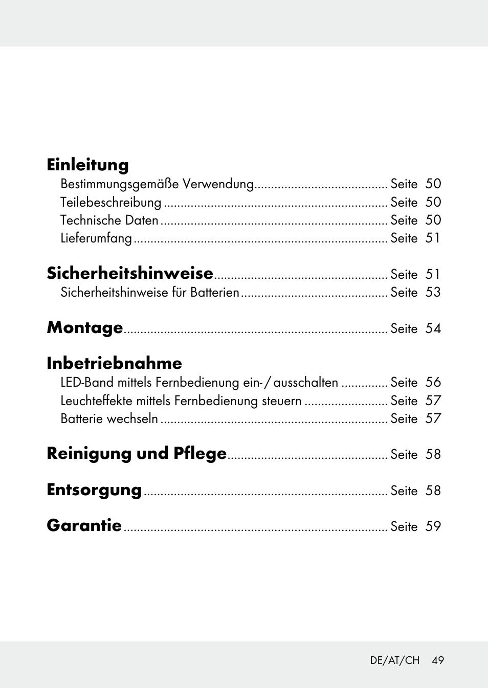 Einleitung, Sicherheits hinweise, Montage | Inbetriebnahme, Reinigung und pflege, Entsorgung, Garantie | Livarno Z31228 User Manual | Page 49 / 60