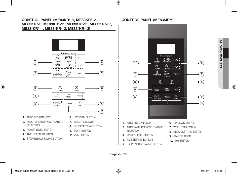 Control panel (me83mr**), Me83kr*-3*, me83*kr*-1, me83*kr*-2, me83*kr*-3) | Samsung ME83KRS-2 User Manual | Page 13 / 30